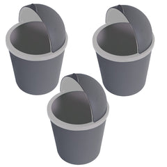 Kuber Industries Table Dustbin|Plastic Swinging Lid Waste Storage Garbage Bin|Desktop Trash Can For Study Table, Office|Pack of 3 (Gray)