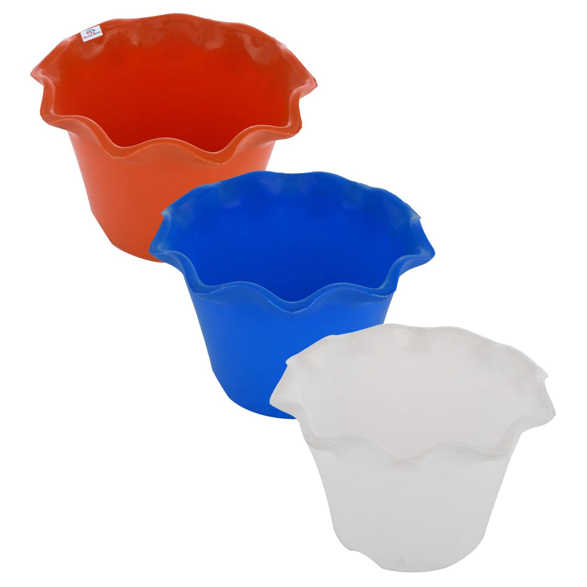 Heart Home Blossom Flower Pot|Durable Plastic Flower Pot|Gamla with Drain Holes for Home Décor|Balcony|Garden|8 Inch|Pack of 3 (Multicolor)