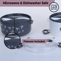 Kuber Industries Insulated Lunch Box With 2 Compartments|100% BPA Free, Food Grade ABS Plastic|Leakproof & Spill Proof|Dishwasher & Microwave Safe Lunch Box|2000 ML|HX0043347|Black & White
