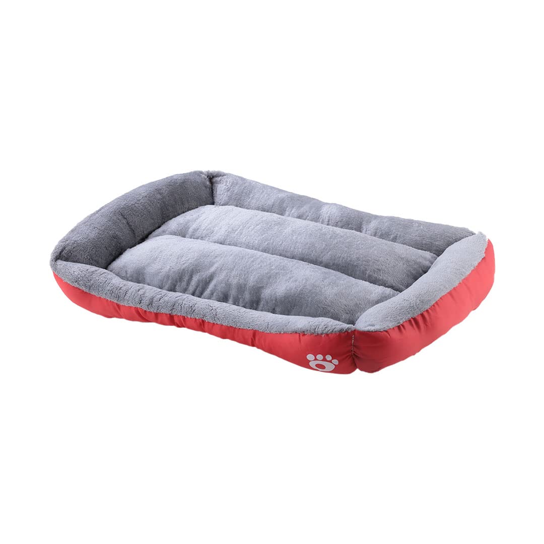 Kuber Industries Dog & Cat Bed|Super Soft Plush Top Pet Bed|Oxford Cloth Polyester Filling|Machine Washable Dog Bed|Rectangular Cat Bed with Rise-Edge Pillow|QY036R-S|Red