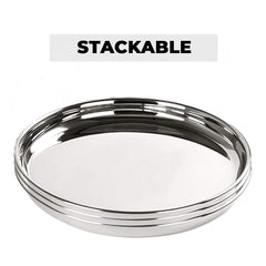 Kuber Industries Stainless Steel Dinner Plates Set of 6 | 29 cm Dia I Heavy Gauge & Deep Base | Mirror Finish | Multi Purpose Steel Thali Set of 6