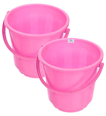 Heart Home Bucket|Plastic Bucket for Bathroom|Bucket for Bathing|Unbreakable Bucket with Handle|16 Liter|Pack of 2 (Pink)