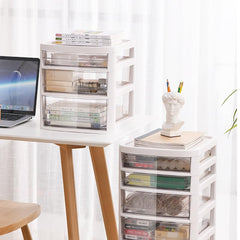 Kuber Industries 5 Layer Cosmetic Cabinet with Trolley|5-Tier Rolling Cart|Shelf Stand With Drawer|White