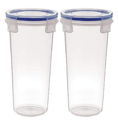 Kuber Industries Virgin Plastic Klick Big Glass 2 Piece Transparent Tumbler/airtight Container Leakproof Storage with Lid 500ml (White)