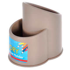 Kuber Industries 2 Section Multipurpose Plastic Stand, Holder, for Stationary, Cutlery, Cosmetics (Brown)-46KM0407, Standard