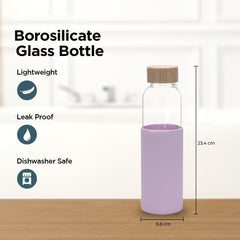 Kuber Industries Water Bottle | Glass Bottle | Sleeve Protection Bottle | Bamboo Lid Water Bottle | Travel Round Bottle | XB5501-PURP | 550 ML | Set of 2 | Purple