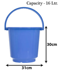 Heart Home Bucket|Plastic Bucket for Bathroom|Bucket for Bathing|Unbreakable Bucket with Handle|16 Liter|Pack of 2 (Blue & Yellow)