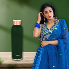 Kuber Industries Copper Water Bottle | BPA Free, Non Toxic | Leakproof, Durable & Lightweight | With Added Health Benefits of Copper | Ergonomic Design & Easy to Clean | Green | 950 ML (Pack of 1)