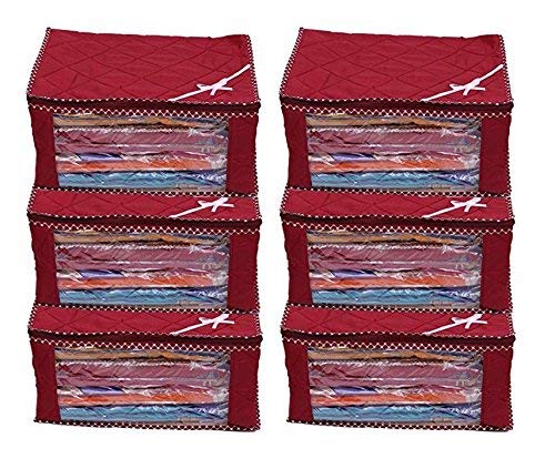 Kuber Industries 3 Layered Quilted Cotton Saree Cover Set|Pack of 6 (Maroon)