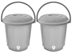 Kuber Industries Multipurposes Plastic Bucket with Lid & Tap System for Home Cleaning & Save Water, 18Ltr. Pack of 2 (Grey)