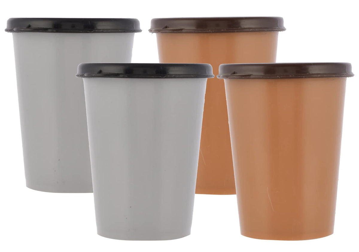 Heart Home Food Grade, Leakproof Plastic Everyday Glass,Tumbler with Lid, 300ml- Set of 4 (Grey & Coffee)-HS43HEARTH25688
