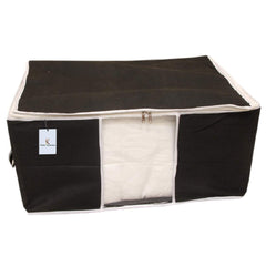 Kuber Industries Rectangular Plain Non-Woven Underbed Storage Bag/Organiser|Storage Bag for Clothes Large|Pack of 3 (Black)