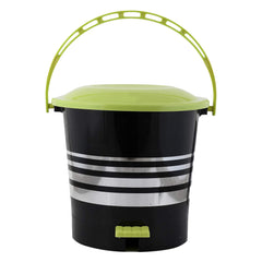 Kuber Industries Pedal Dustbin|Plastic Pedal Dustbin|Kitchen Waste Paper Bin|Dustbin For Bedroom|Green Lid 5 Liter Dustbin (Black)