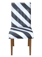 Kuber Industries Strip Printed Polyester Stretchable Elastic Dining Chair Cover/Seat Slipcover/Seat Protector- Pack of 4 (Black & White)-50KM0940
