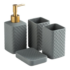 Heart Home Bathroom Accessories Set | Ceramic Bathroom Tooth Brush Holder | Bathroom Soap Holder Dish | Kitchen Soap Dispenser 350 ML | Water Cup 340 ML | ZX062GY-4T | Set of 4 | Gray