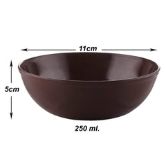Kuber Industries Bowls|Plastic Serving Round Bowls|Katori for Kitchen|Microwave Safe Bowls for Rice|Soup|Pasta|250 ML|Pack of 6 (Brown)