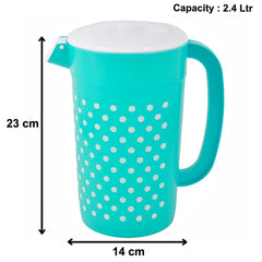 Kuber Industries Dot Printed Plastic Water & Juice Jug, Drinking Beverage Jug,with Lid for Daily Uses, 2.4 LTR (Green)-HS42KUBMART25214, Pack of 1