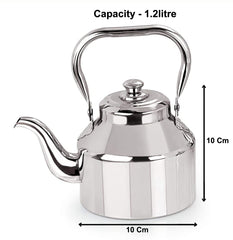 Kuber Industries 1.2 Litre Stainless Steel Tea Pot/Tea Kettle, Dishwasher Safe, Mirror Finish, 12 Cup (Silver), Standard