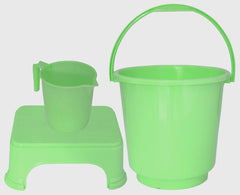 Kuber Industries 3 Pieces Plastic Bucket, Mug & Stool Set (Green)