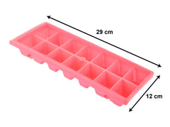 Heart Home Plastic Ice Cube Tray Set with 14 Section- Pack of 12 (Pink)-HS43HEARTH25781