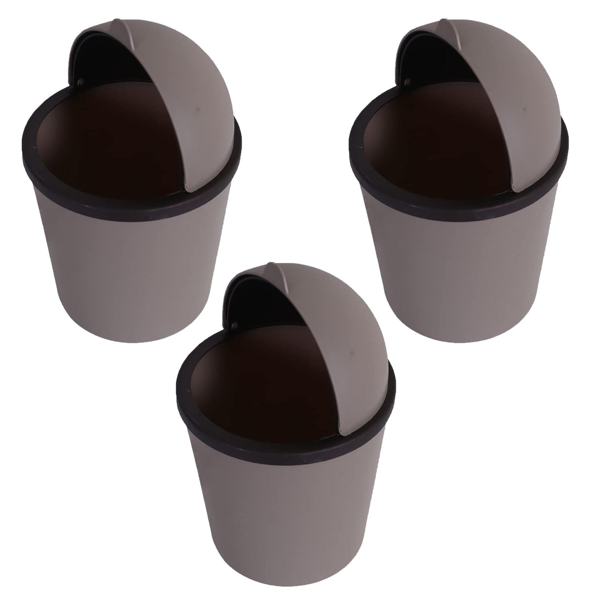 Kuber Industries Table Dustbin|Plastic Swinging Lid Waste Storage Garbage Bin|Desktop Trash Can For Study Table, Office|Pack of 3 (Coffee)