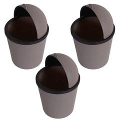 Kuber Industries Table Dustbin|Plastic Swinging Lid Waste Storage Garbage Bin|Desktop Trash Can For Study Table, Office|Pack of 3 (Coffee)