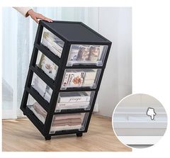 Kuber Industries 5 Layer Cosmetic Cabinet with Trolley|5-Tier Rolling Cart|Shelf Stand With Drawer|Black