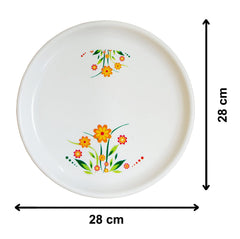 Kuber Industries Flower Printed Round Plastic Microwave/Dishwasher Safe Dinner Plates Set for Families, Parties, Daily Use, Set of 3 (White), Standard (HS39KUBMART022253)
