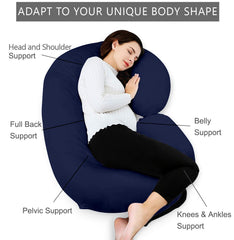 Kuber Industries Cotton Ultra Soft Hollow Fibre C Shaped Maternity Pillow,Pregnancy Pillow,Body Pillow with Zippered Cover (Navy Blue)-CTKTC39237, Standard