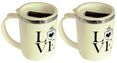 Kuber Industries Insulated BPA Free Plastic Coffee Mug with Lid, Pack of 2 (Cream)