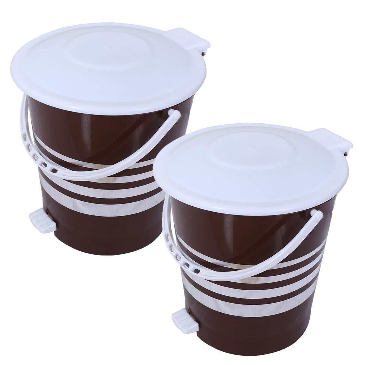 Kuber Industries Dustbin|Plastic Pedal Dustbin|Kitchen Inner Bucket Waste Paper Bin|Dustbin For Bedroom|Silver Layer 10 Litre Dustbin|Pack of 2 (Brown)