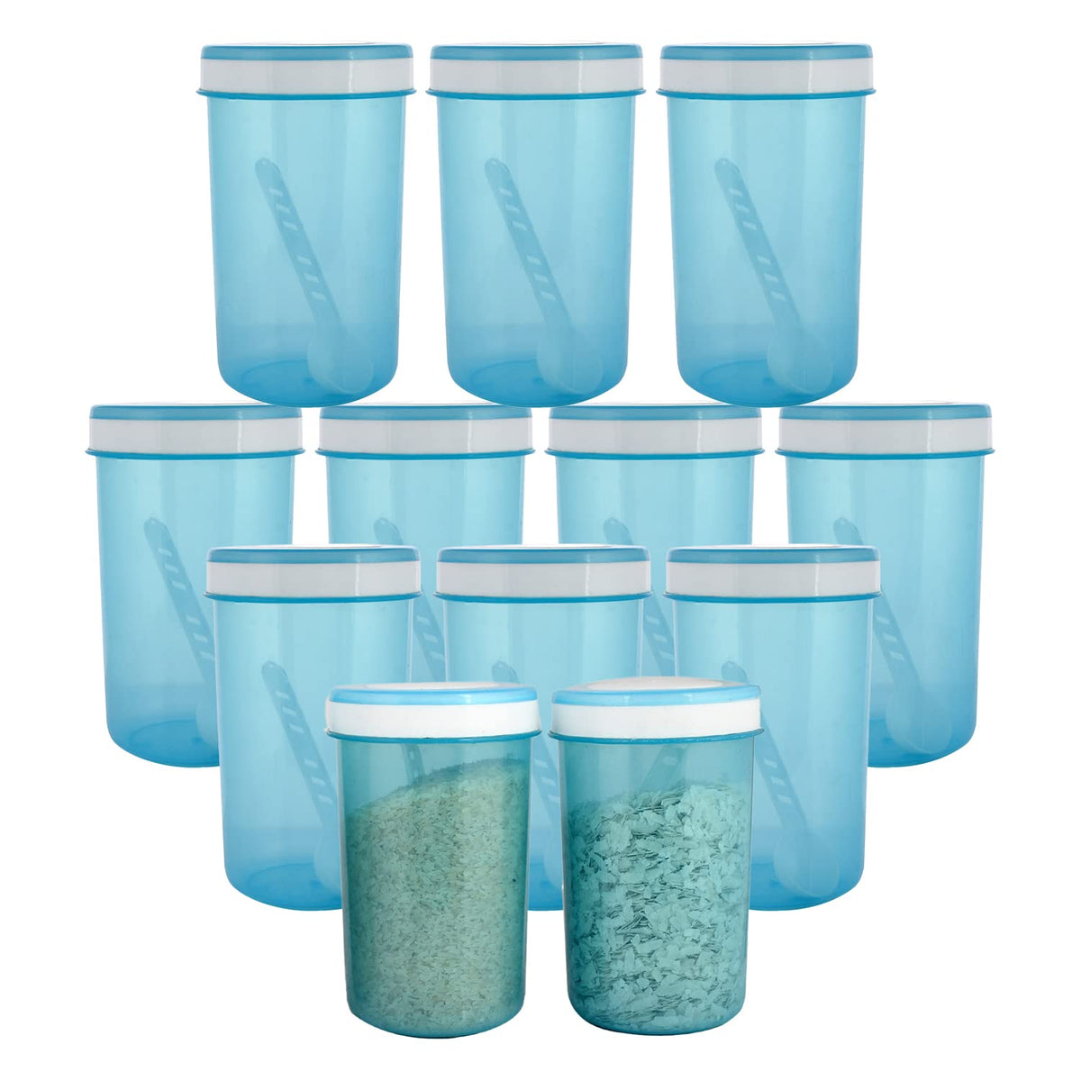 Kuber Industries Containers Set for Kitchen|BPA-Free Plastic 1500 ML Storage Containers Set with Spoon for Kitchen|Pack of 12 (Sky Blue)