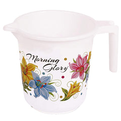 Kuber Industries Floral Print 4 Pieces Unbreakable Strong Plastic Bathroom Mug, 500 ML (White)-KUBMART10277