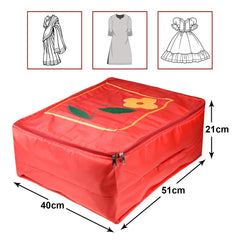 Heart Home Saree Cover | Parachute Wardrobe Organizer for Travel | Foldable Flower Applique Print Clothes Storage Bag with Zipper | Extra Large | Red