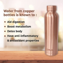 Kuber Industries Copper Water Bottle 950 ml | 100% Pure Copper Water Bottle I Leak Proof, Rust Proof I Copper Bottle For Home, School & Office (Pack of 1)