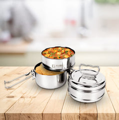 Kuber Industries Set of 3|Clipper Stainless Steel Tiffin Box | Lunch Box with Locking Clip | Silver | Everyday use Home Office Steel Lunch Box (3 Container 1000ml)