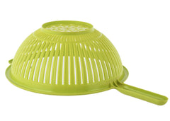 Heart Home Plastic Drain Basket/Washing Bowl for Fruits, Vegetables, Pasta, Poha with Handle (Green)-50HH01846