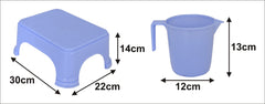 Kuber Industries 2 Pieces Plastic Bathroom Stool & Mug Set (Blue)