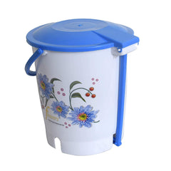 Kuber Industries Flower Print Plastic Step-On Plastic Dustbin for Home, Office, Factory with Lid, 10 Liters (KUBMART10946, Blue)