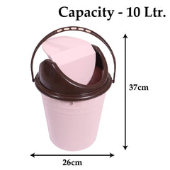Kuber Industries Plastic Dustbin with Swinging Lid|Portable Garbage Basket & Round Trash Can for Home,Kitchen,Office,College,10 Ltr (Light Pink)