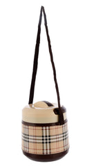 Kuber Industries Check Deisgn BPA Free Food Grade Insulated Lunch Box with 2 Steel Container & 1 Plastic Pickel Box (Cream & Coffee), Standard