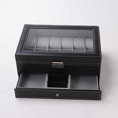 Kuber Industries Double Layer 12 Slots Watch And Jewellery Organizer (Black)