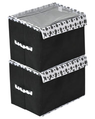 Kuber Industries Dot Printed Multiuses Small Non-Woven Storage Box/Organizer With Tranasparent Lid- Pack of 2 (Black) -44KM0411