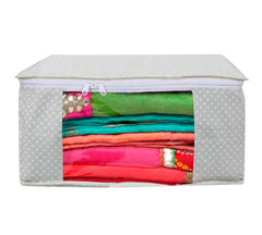 Heart Home Cotton Water Resistant & Foldable Dot Print Saree Cover| Clothes Organizer for Home & Travel With Transparent Window,Pack of 2 (Cream)