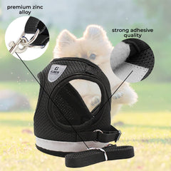Urbane Home Reflective Dog Harness With Adjustable Leash|Breathable Polyester Mesh Fabric |Medium Size|HT-844|Comfortable No-Pull Grip|Quick Release Buckles|Easy On - Easy Off Harness|Black