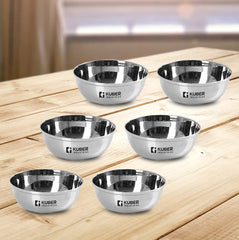 Kuber Industries Stainless Steel Bowl Kitchen Set | Durable & Wobble Free Base | Rust Proof, Easy to Clean & Store | Essential Indian Dinnerware & Crockery | Steel Bowl Set of 6