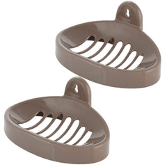 Kuber Industries Soap Holder|Sink Soap Holder|Plastic Wall Mounted Soap Holder|Oval Shape Self Draining Soap Dish for Bathroom|Pack of 2 (Brown)