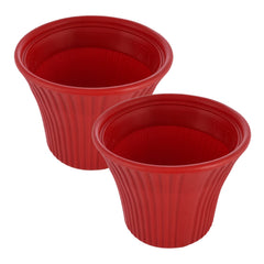 Kuber Industries Sunshine Flower Pot|Durable Plastic Flower Pots|Planters for Home Décor|Garden|Living Room|Balcony|8 Inch|Pack of 2 (Red)
