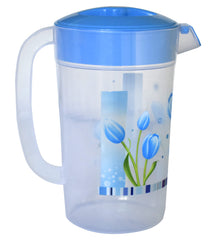 Kuber Industries Flower Printed Unbreakable Multipurpose Plastic Water Jug/Pitcher with Lid, 2.4 LTR. (Blue)-HS42KUBMART25237