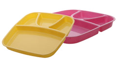 Kuber Industries 2 Pieces Microwave Safe Plastic Food Plate with Partitions (Pink & Yellow) - CTKTC37562,Standard